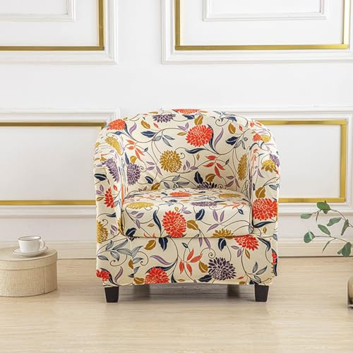 Surwin Sesselbezug Sesselschoner mit Elastisch Stretch Husse, Blumendruck Sesselüberwurf Universal Chair Schonbezug Sofabezug für Clubsessel Lounge, Cocktailsessel (Gelb,One Size)
