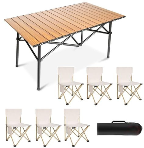 Camping-Klappstuhl und Tisch-Set mit aufrollbaren, zusammenklappbaren Strand-Picknicktischen aus Karbonstahl, zusammenklappbarer Rucksack-Rasenstuhl für mehr Leute, Party, Grillen
