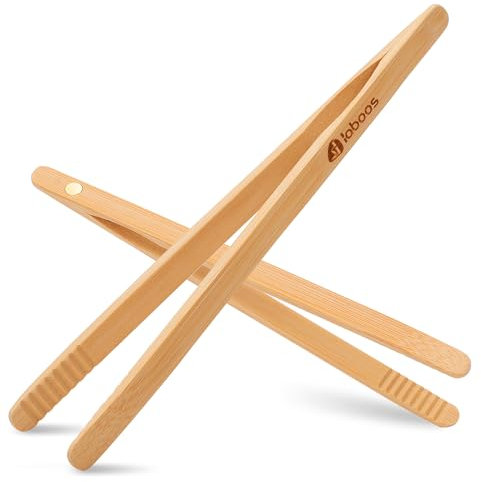 Magnetic Classic Bamboo Toast Tongs - Wood Cooking Tong,Ideal for Toaster,Fruits, Bread & Pickles, Kitchen Utensil for Cheese Bacon Muffin Fruits Bread - 8 Long | Set of 2