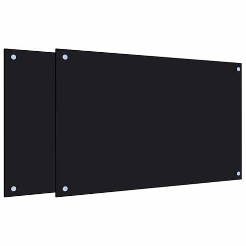 vidaXL Kitchen Backsplashes 2 Pcs, Backsplash Tile, Backsplash for Home Kitchen, Splashback Tile, Wall Protector, Black Tempered Glass