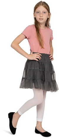 LORES Leggings de 7/8 de Largo para niñas Pantalones Elegantes sin pies a la Moda para niños Deportivos Ballet Yoga Gimnasia Falda Vestido Alice, Bianco 122/128 cm (7/8 años)