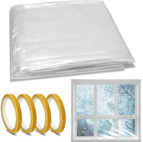 Film d'isolation thermique pour fenêtre - Kit à monter soi-même - Film isolant pour fenêtre - Film de protection contre le froid - Avec pour coupe-vent et chaud en hiver (transparent, 1,6 x 10 m)