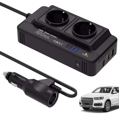 Trasformatore di tensione per auto, 200 W, DC 12 V to AC, 230 V, con 2 prese e 4 porte USB, ricarica rapida da auto, adattatore per presa accendisigari per viaggi di lavoro