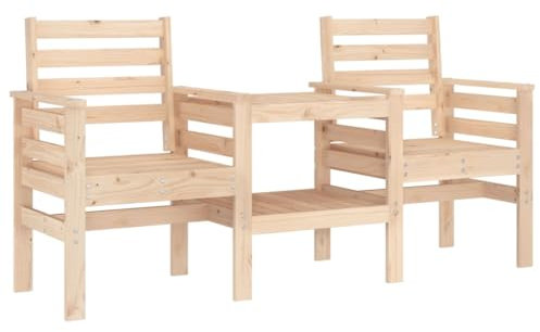 HETFTJN Balkon Bank Gartenbank Bierbankgarnitur Sitzbank Flur - Gartenbank mit Tisch 2-Sitzer Massivholz Kiefer für Garten Balkon Draussen Terrassen
