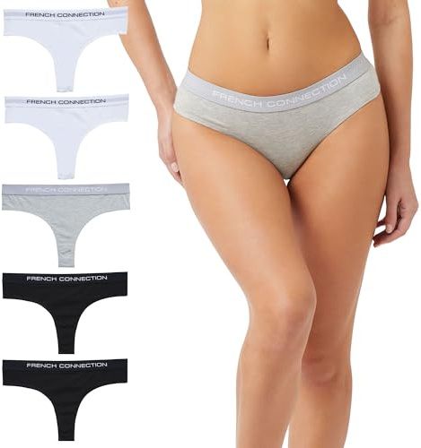 French Connection Cotton Thongs For Women - Pack of 5, 7 Ladies Thongs - Soft, Stretchable, and Comfortable Knickers