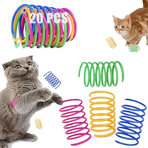 MEXRUMI 20 Stück Katzenspielzeug, Bunte Kreative Plastikspirale Federspirale, Spielzeugspirale Feder Neuheit Haustierspielzeug Bunte Spirale Feder Katze Frühlingsspirale