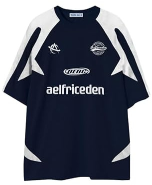 Aelfric Eden överdimensionerad baseboll-t-shirt för män kvinnor Y2K t-shirt vintage jersey baggy sommar vardaglig skjorta racing t-shirt, Marinblått Xsp, M