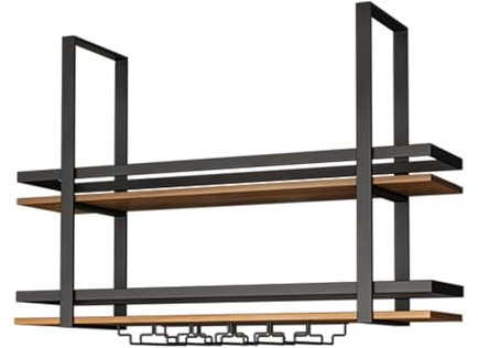 Ceiling Shelves Hanging Wine Racks Upside Down Wine Glass Holder Plant Flower Pot Stand Metal Organizer Shelves for Bar Cafe Restaurant(80x30x80cm)