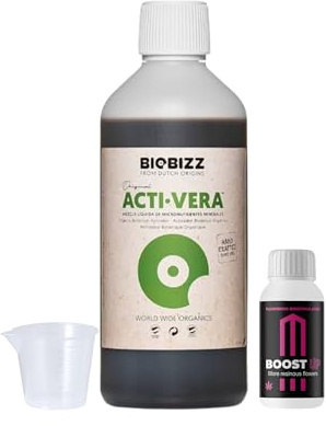 GROWMANIA Acti Vera de BioBizz 250 ml + Probe Boost Up de Up Nutrients + Doseur | Activateur organique pour jeunes plantes | Augmente la croissance dans les petits espaces