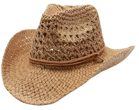 MivBuks Strohhut Herren Sommer Cowboy Hut für Herren Damen Sommerhut Westernhut UV Schutz onnenhut Panama Hut (DE/NL/SE/PL, Alphanumerisch, Einheitsgröße, C-Khaki)