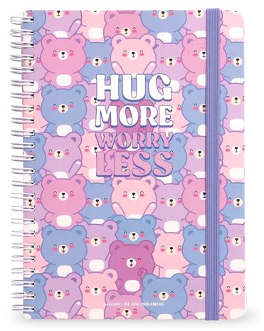 Legami Randig anteckningsbok 7 mm Teddy Bear, A4-storlek, Maxi, certifierad FSC-papper, innehåller 1 ark klistermärken, 160 sidor, elastisk stängning, 21 x 29 cm