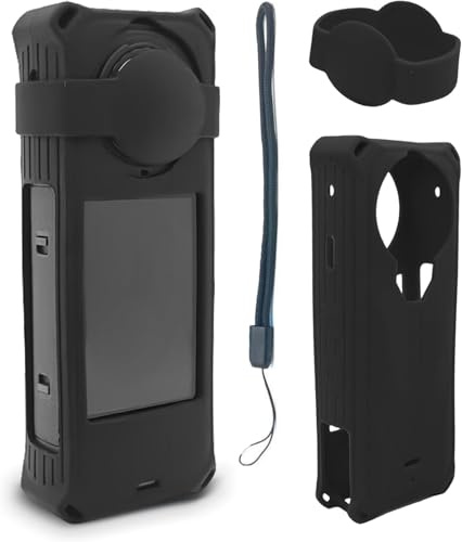 LHPHEIX Silicone Case for Insta 360 X5 Lens Cap,Protective Cover with Strap for Insta 360 X5 Camera Accessories (Black)