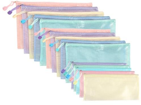 Dokumententasche A4+A5+A6 mit Reißverschluss – 15 Stück in 5 Farben – wasserdichte dokumententasche für Schule Büro Reise – Transparent & Flexibel | 15 Stück, 5 Farben, wasserabweisend, transparent, mit Reißverschluss & Aufhängeschlaufe – ideal für Schule, Büro, Reise