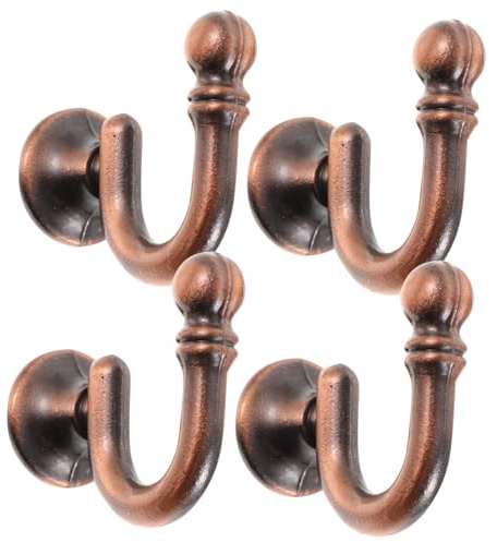 UKCOCO Ganchos para Cortinas Vintage De Metal Rojo Cobre, Soporte Resistente Punta Redonda, 4 Piezas para Colgar Cortinas Pared, Uso Dormitorio y Salón