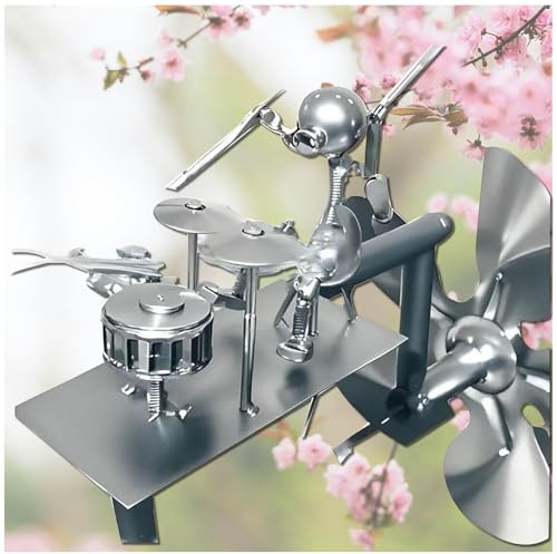 ZaiZaiSMao Windspiel Schlagzeuger, 2025 Neuest Windspiel Windrad Garten Metall Groß, 32cm Drummer Windspiele FüR DraußEn Stehend, FüR Terrasse Und Garten,Silver