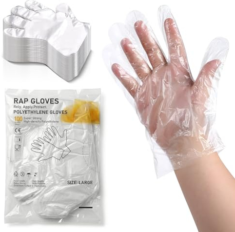 Disposable Polythene Gloves Large 100 Pack | Clear Plastic for Food Handling Cleaning & Catering | Latex Free Powder Free BPA Free Non Slip PE Gloves | Latex free, powder free and BPA free, embossed non slip finish, loose fit, suits kitchens, takeaways, bars and cleaning