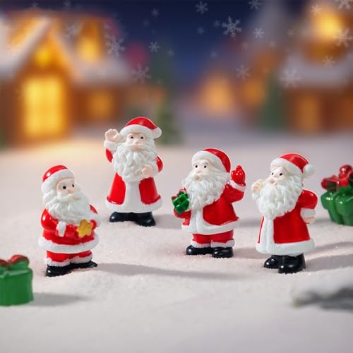 OTKARXUS Mini-Weihnachtsmann-Ornamente, 8 Stück, Miniatur-Ornament-Set, niedliche Weihnachtsmann-Figuren aus Kunstharz, Mikro-Landschafts-Ornament für Zuhause, Garten, Party, Desktop-Dekoration