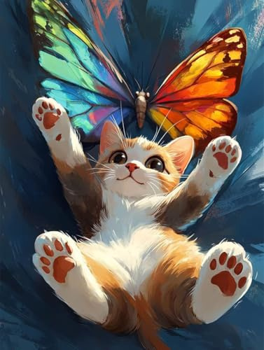 Diamond Painting Gato naranja Mariposa Diamond Painting Adultos, Manualidades Adultos DIY Cristal Pintura De Diamante ,kits Pintura de Diamantes 5D, arte Diamante Completo para Decor 80x110cm s-176
