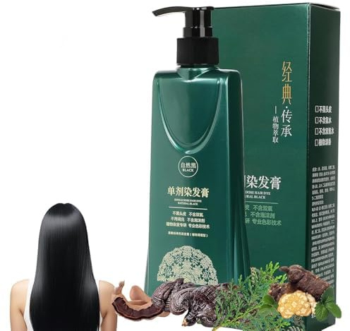 Mild Formula Long Lasting Hair Dye Set,Nourishing Plant-Based Hair Color Dye Cream,Plant Single Dose Dye,Plant Extracts Shampoo, for Gray Coverage (Natural Black)
