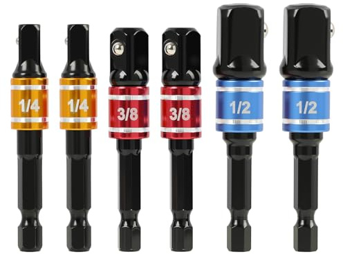 6PCS Douilles Hexagonaux, 1/4, 1/2, 3/8, Adaptateurs Professionnels pour Perceuses et Tournevis, Connecteurs Robustes et Durables pour Bricolage et Réparations, Noir