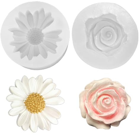 WUFKOP 2 Piezas Molde de Silicona para Velas y Resina, Forma 3D de Margarita, Moldes Reutilizables para Cera, Jabón y Yeso, Perfectos para Proyectos DIY y Manualidades