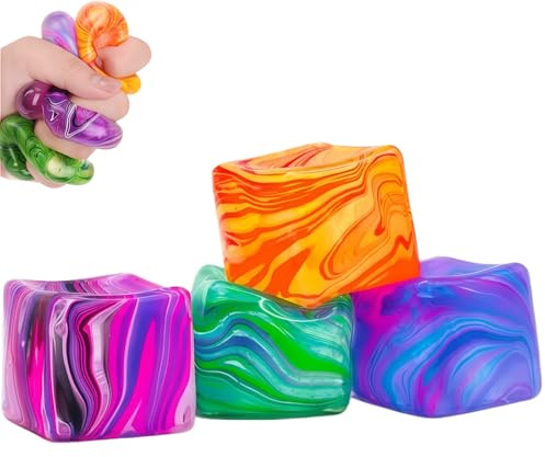 Nice Cube,Maslasee 4 Stück Anti Stress Würfel Im Eiswürfel Design Adhs Würfel, Sensorik Stressball Für Kinder Und Erwachsene, Fidget Toys Zur Entspannung, Anti Stress Spielzeug