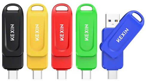 KEXIN USB C Stick 32GB USB 3.0 OTG 5er Pack, bis zu 100 MB/s, Dual-USB Type-C & USB-A Anschlüsse, Speicherstick für Handy, iPhone 15/16/17, Tablet, Auto, PC