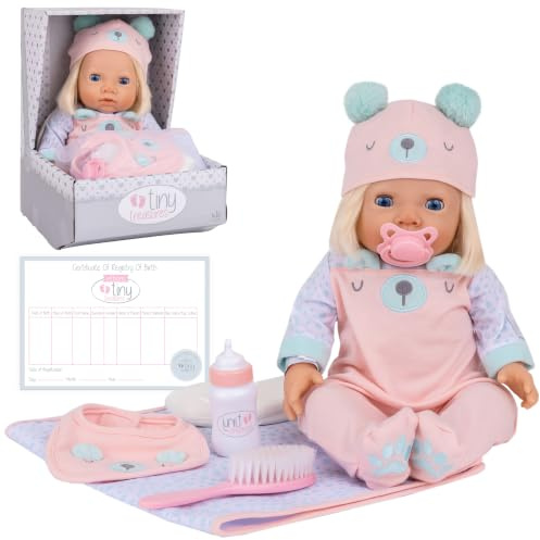 Bear Baby Doll Care Set with 44cm Reborn Baby Doll For 3+ Years | Includes Baby Doll Accessories Such As Bib, Bottle, Dummy, Nappy, Brush and Changing Mat