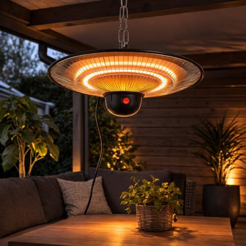 Chauffage Suspendu Terrasse 2000W avec Télécommande - Chauffage Électrique Extérieur - Résistant à l'eau - Pour Auvent, Jardin et Patio