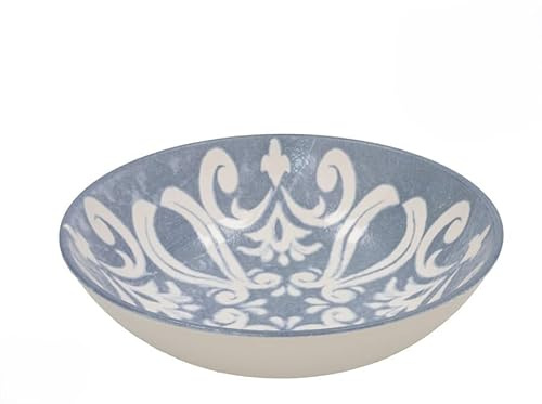 Gerimport Platos Hondos Tribal de Cerámica Esmaltada, Azul y Crema, 22 cm, Pack de 6