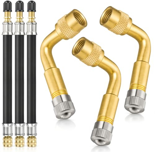 Mellbree 3 Stück 90° Reifenventil Winkeladapter + 3 Flexible Ventilverlängerung, Universell Schrader Ventilverlängerung für Auto Motorrad Fahrrad Wohnwagen Anhänger, Speziell für Probleme beim Aufpump
