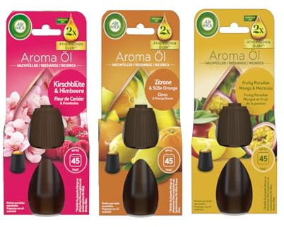 Air Wick Aroma-Öl Flakon - Mix-Pack Frühling - 1x20ml Kirschblüte & Himbeere, 1x20ml Zitrone & Süße Orange & 1x20ml Fruity Paradise Mango & Maracuja