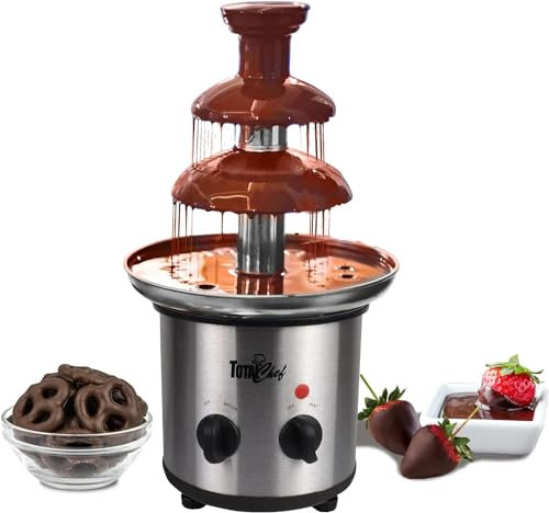 Total Chef 3 Tier Chocolate Fountain with 1.5lbs 680g Capacity Electric Machine Large Fondue Sets Hot Cooking Melting Pot Base Adjustable Temperature Ideal for Kids Birthday Party Buffet Bar Station