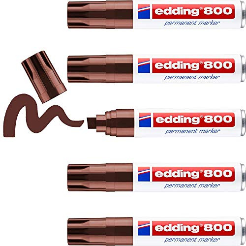 Edding 800 Marqueur permanent - marron - 5 stylos - pointe biseautée 4-12 mm - pour des marquages larges - sèche vite, résiste à l'eau et aux frottements - pour carton, plastique, bois, métal, verre