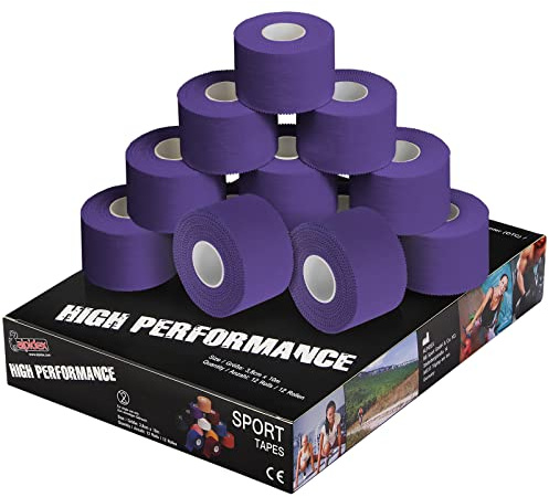 ALPIDEX 12 x Sporttejp 10 m x 3,8 cm Sport Tape Bandage Många Färger Sportband Hudvänligt Handboll Fotboll Volleyboll, Kinesiotape und Tape:lila