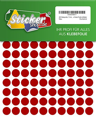 480 Klebepunkte, 15 mm, dunkelrot, aus PVC Folie, wetterfest, Markierungspunkte Kreise Punkte Aufkleber