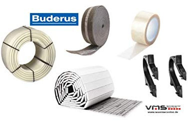Buderus Fußbodenheizung 84 m² Komplettset / Heizung Tackerplatte 30-3 mm PE-RT Rohr 17x2