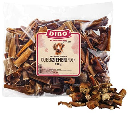 DIBO Ochsenziemerenden, 500g-Beutel, der kleine Naturkau-Snack oder Leckerli für Zwischendurch, Hundefutter, Qualitätskauartikel ohne Chemie
