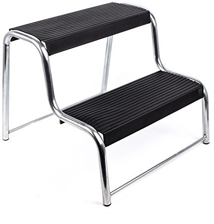 ProPlus Doppeltrittstufe für Wohnwagen und Wohnmobil mit Antirutschbelag - 48 x 44 x 37 cm - in schwarz und Silber