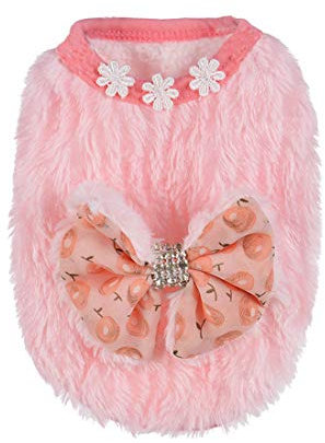Bowknot Baby Dog Pet Clothes Teacup Dogs Clothing Puppy Winter Warm Thick Sweaters (XS, Pink)