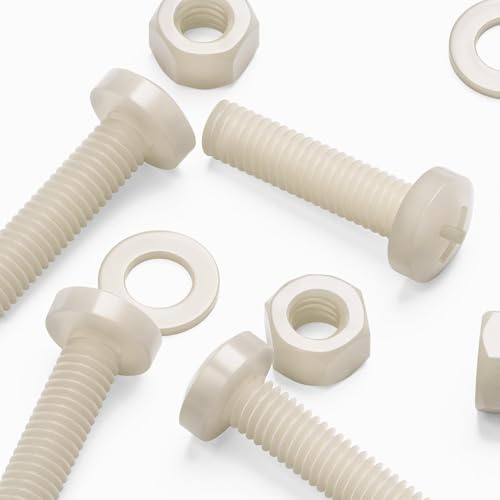 50x vis de mécanique en nylon naturel M5 x 20mm + écrous et rondelles | Vis robustes, sans corrosion, non conductrices et non magnétiques, avec empreinte en croix
