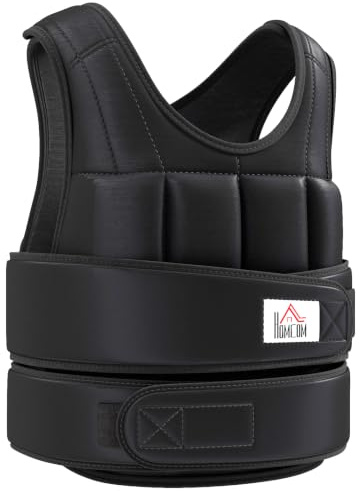 Homcom 15 kg Herren oder Damen Taillen-Trainer-Weste, verstellbar, beschwert mit 36 Gewichtsbeuteln, einfache Handhabung, Cardio, Laufen, Fitness, Schwarz