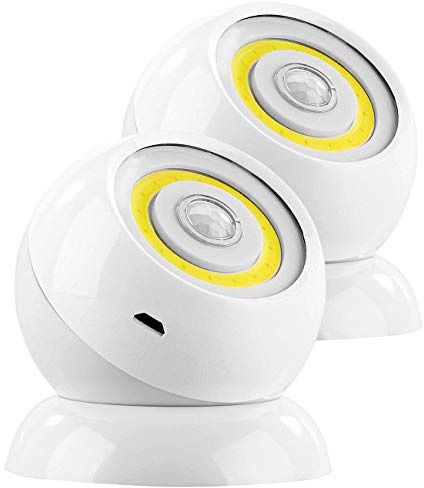 Lunartec LED Spots mit Akku: 2er-Set ultrahelle COB-LED-Akku-Leuchten mit PIR Sensor, 200 lm, weiß (Kabellose Strahler, Leuchte mit Bewegungsmelder, Spot)