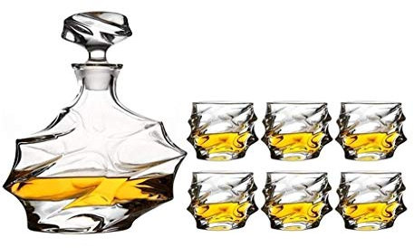 Panduo Conjunto de decantores Whiskey Decanter Crystal Whiskey Decanter Set 6 Gafas de Wine Conjunto de Vaso Exquisito Diamante diseño Vino decantador Jarra Wine Decanter Juego para whisch Bourbon W