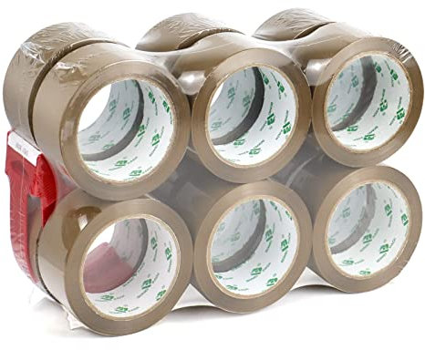 BOMEI PACK Lot de 12 rouleaux de ruban adhésif Marron avec Dérouleur 66 m x 48 mm Emballage de ruban adhesif pour boîtes d'emballage et carton