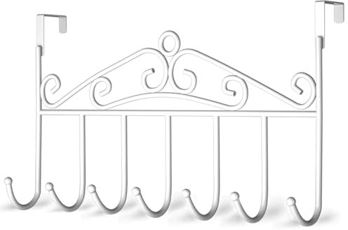 WENLION Over The Door Hook, Over Door Hanger for Coat, Towel, Bag, Robe - 7 Hooks (White)