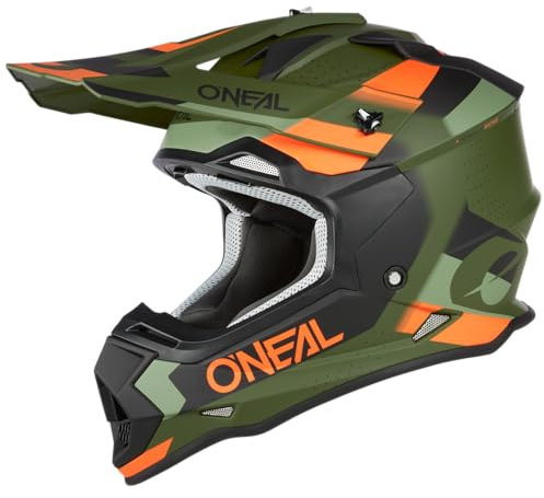 O'NEAL | Motocross-Helm | MX Enduro | ABS-Schale, Lüftungsöffnungen für optimale Kühlung | 2SRS Helmet SPYDE V.23 | Erwachsene | Grün Schwarz Orange | Größe S (55/56 cm)