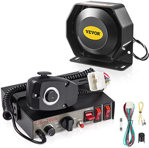 VEVOR Siren Bundle Sirena di avviso di emergenza a 8 toni, 200 W, con altoparlante PA Sistema MIC Scatola sirena per veicolo adatta per veicoli della polizia, ambulanza, vigili del fuoco e del genio