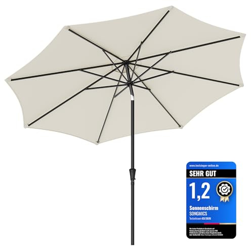 SONGMICS Sonnenschirm 340 cm, UPF 50+, Strandschirm, beidseitig um 30° knickbar, Sonnenschutz, mit Kurbel zum Öffnen/Schließen, für Terrasse, Balkon, Pool, ohne Ständer, beige GPU045M01