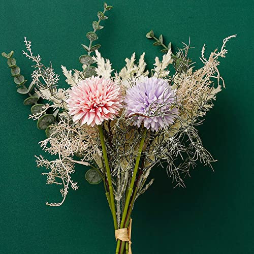 ARKERO Künstliche Löwenzahnblumen Mittelstücke für Tische Zuhause Wohnzimmer Dekor Gefälschtes Pampasgras Hochzeitsarrangement Brautstrauß,Rosa Lila